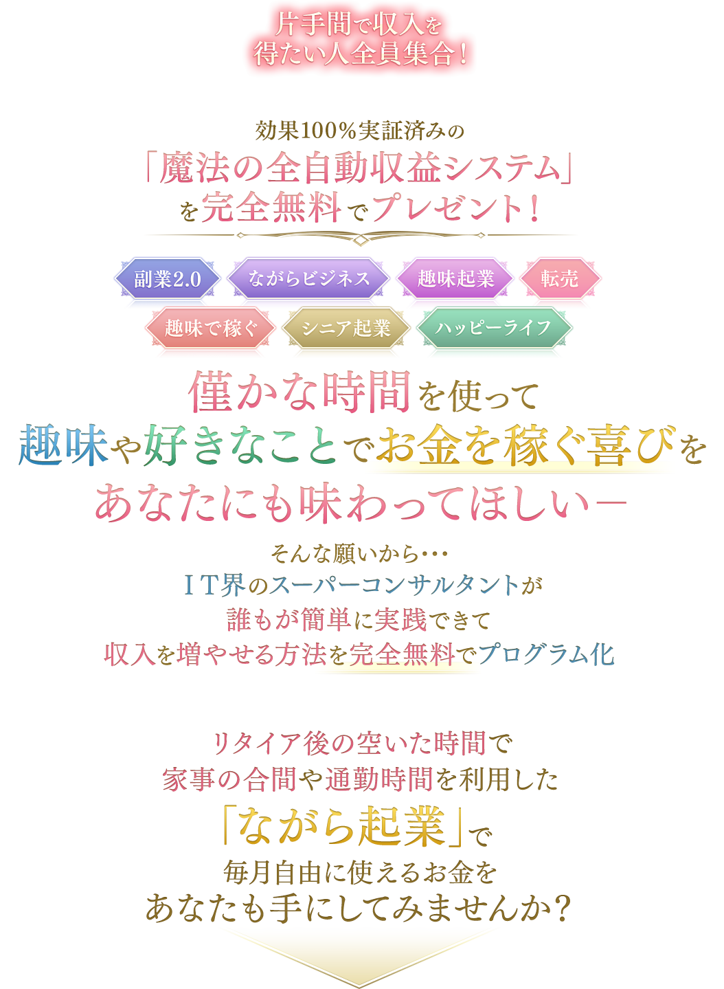 効果100％実証済みの「魔法の全自動収益システム」を完全無料でプレゼント！