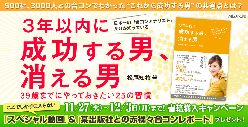 『3年以内に成功する男、消える男』書籍購入キャンペーン!