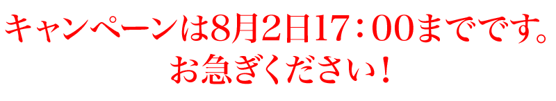 キャンペーンは8月2日23：59までです。お急ぎください！