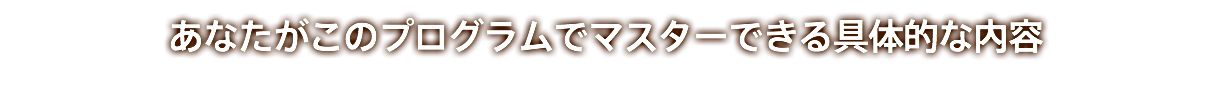 あなたがこのプログラムでマスターできる具体的な内容