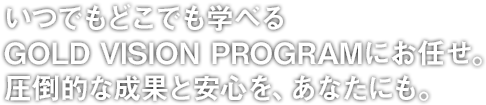 いつでもどこでも学べるGOLD VISION PROGRAMにお任せ。圧倒的な成果と安心を、あなたにも。