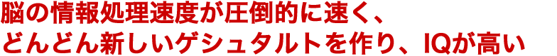 脳の情報処理速度が圧倒的に速く、どんどん新しいゲシュタルトを作り、IQが高い