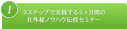 1.３ステップで実践する５ヶ月間の社外秘ノウハウ伝授セミナー