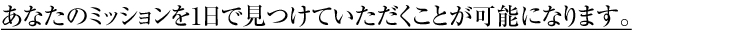 あなたのミッションを1日で見つけていただくことが可能になります。