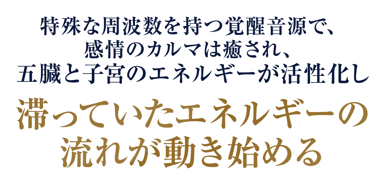 特殊な周波数を持つ覚醒音源で、感情のカルマは癒され、五臓と子宮のエネルギーが活性化し滞っていたエネルギーの流れが動き始める