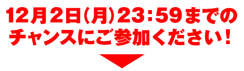 １２月２日（月）２３:５９までのチャンスにご参加ください！