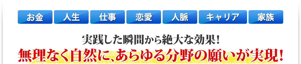 お金 人生 仕事 恋愛 人脈 キャリア 家族 実践した瞬間から絶大な効果!無理なく自然に、奇跡のような願いが実現!